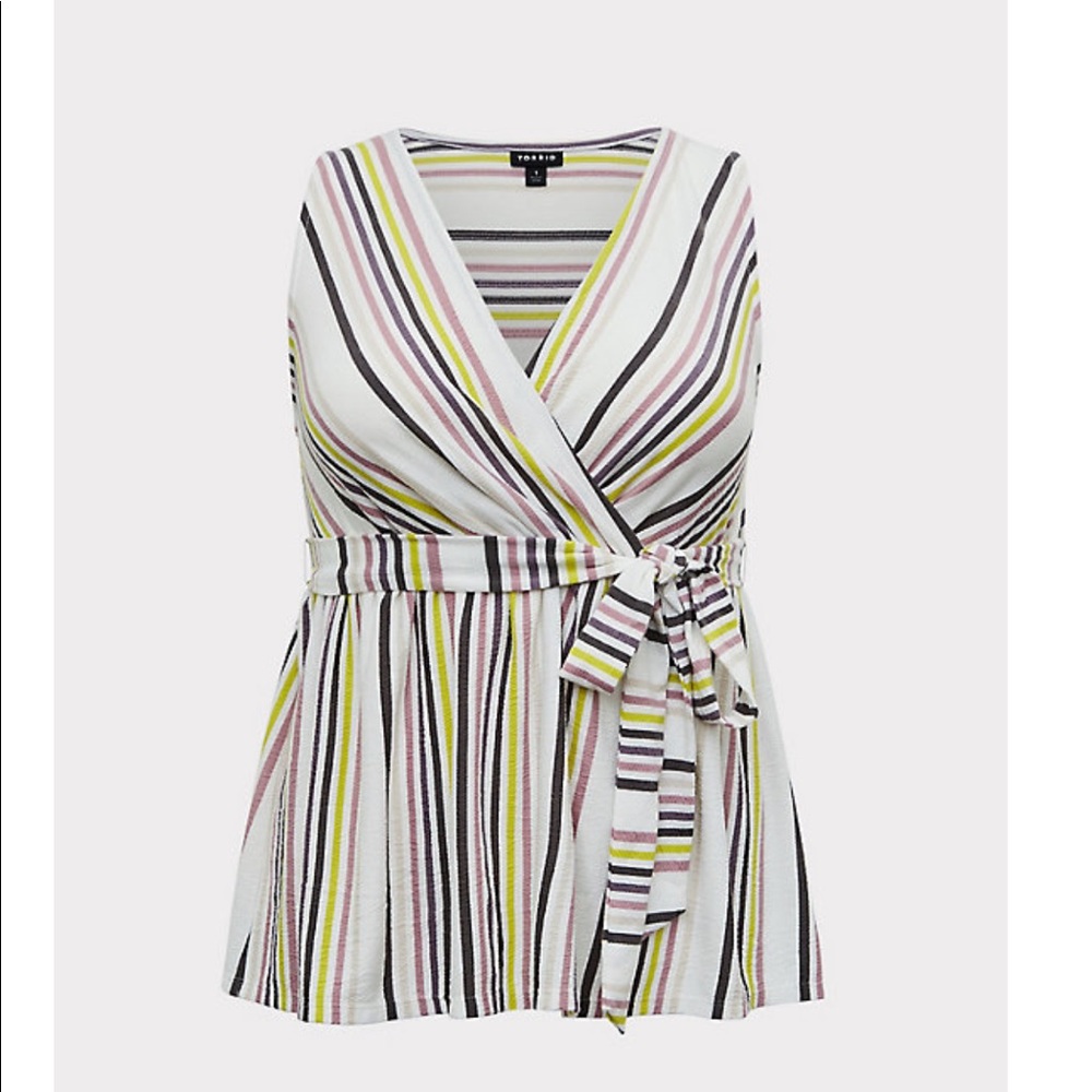 MULTI STRIPE CREPE WRAP BABYDOLL TANK